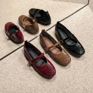 Spring Summer New Style Flat Hollow Out Mary Jane Sandals Clogs Breathable Stylish French Flat Women’s Shoes