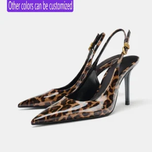 Spring Summer Sexy Leopard Print Pointed Baotou Sandals Women’s Stiletto Heel Fashion Rear Empty High Heels Height