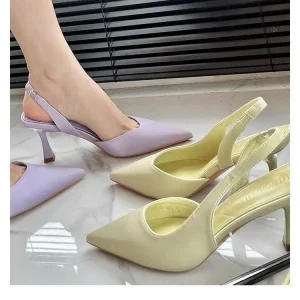 Spring Summer Women’s Fashion Designer Sandals Pointed Outdoor Walking Elegant Light Weight High Heels Sweet Color Bright