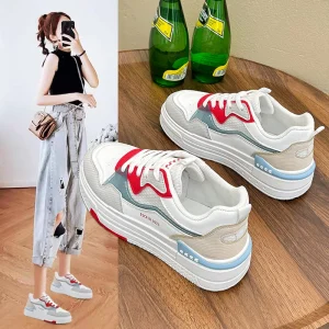 Spring Thick Sole Casual Shoes Woman Round Head Breathable Women’s Shoes College Style Women’s Sports Shoes