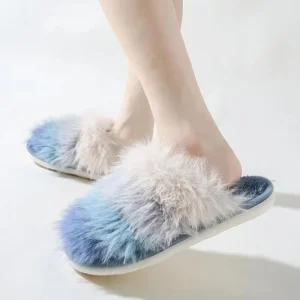 Spring Women Indoor Plush Slides Slippers Natural Color Non Slip Lady Flat Home Slippers