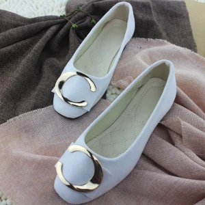 Spring Women Ladies Female Korean Lazy Shoes Flats Square Shallow Mouth Shoes Square Metal Buckle Work Shoes