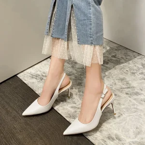 Spring Women’s New High Heeled Shoes Slim Heel Pointed Shallow Mouth Microfiber Nude Baotou Korean Fashion Sandals