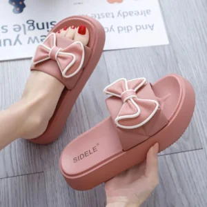 Spring Women’s PVC Thick Sole Bow Beach Sandals Outdoor Slides Slippers for Women & Ladies Fashion