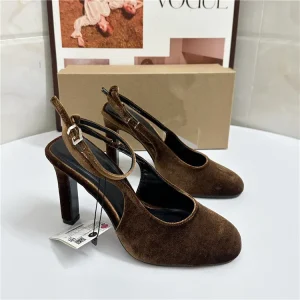 Spring Women’s Round Toe High-heeled Shoes with Velvet Surface and Thick Heels