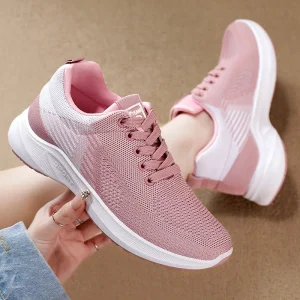Spring Women’s Shoes Flying Woven Mesh Sneakers Breathable Casual Light Soft Sole Non slip Running Shoes