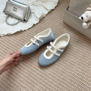 Spring Women’s Shoes Retro French Mary Jane Shoes Women’s Velcro Casual Satin Ballet Flats Flat Shoes