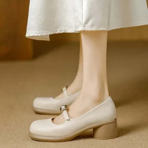 Spring and Autumn Casual Round Head Single Shoes Shallow Mouth Large Size Soft Bottom Thick Heel Shoes for Women