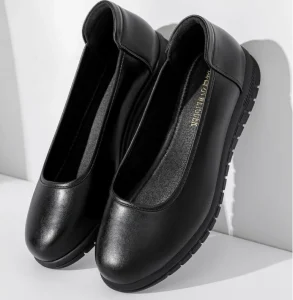 Spring and Autumn Flat Soft Soled Black Work Shoes Non slip Shoes Shallow Mouth Etiquette Hotel Professional
