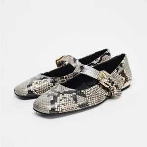 Spring and Autumn New Fashion Square Snake Print Mary Jane Pumps Women’s Ballet Flats