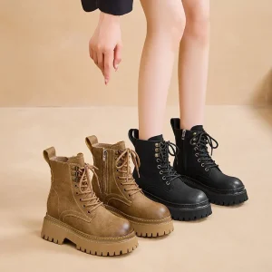Spring and Autumn Retro Workwear Women’s Denim Boots Thick soled High ankle Short Boots