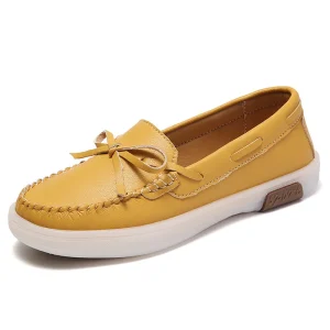 Spring and Autumn Small Leather Shoes Women’s One Pedal Bow Knot Flat Shoes Loafers Casual Lazy Peas Ladies Shoes