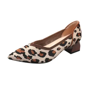 Spring and Autumn Women’s Single Shoe, Weaving Middle Heel, Pointed Shallow Mouth, Thick Heel, Soft Soled Shoes