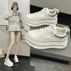Spring and Summer Casual Shoes for Women Thick Soled Height Increasing Wear Resistant White Shoes