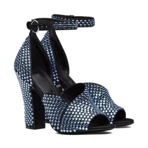 Square Heel Peep Toe High Quality Women’s Dress Sandals Brand Shoes Crystal Rhinestones Height Increasing Anti Slip