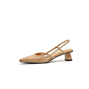 Square Toe Chunky Heel Slip-On Women’s Summer Sexy Elegant EVA Midsole Genuine Leather Upper Sandals
