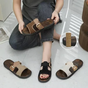 Square Toe Flat Sandals Ladies Shoes for Daily Use Chain Beautiful Flat Female Sandals Fitness to Walking