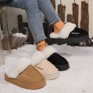 StepGrace Fluffy Women’s Fashion Slippers Fur Warm Winter Thick Sole Platform Slippers for Women