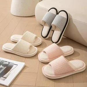 StepGrace Spring Autumn Flax Home Slippers for Women Girls Indoor Soft Slippers PVC Outsole Anti Slip Indoor Shoes