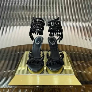 Stiletto Crystal Tassel Wrap Sandals Women’s Open Toe Multi-layer Heels for Wedding