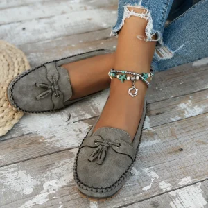 Stitched Women’s Vintage Flat Loafers with PU Upper All Seasons