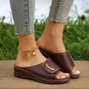 Stock Available Model Summer Large Size Women’s Wedge Sandals Wide Straps Breathable Casual Shoes Solid Color Wedge Heel