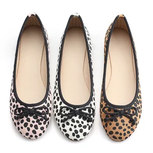 Stock Women Lady Casual Shoes Loafer Leopard Fabric Round Toe Pu Insole Soft Ballet Outdoor Party Shoes