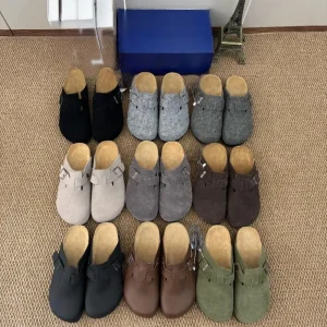 Stocks Lightweight Cork Clogs Genuine Leather Summer Flat Embroidery Closed-toe Slides Shoes for Men Women House Slippers