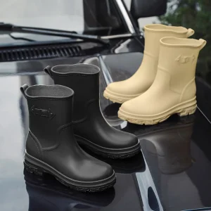 Style Factory Direct Sale Women’s Round Toe PVC Upper Waterproof Non Slip Soft Sole Mid Calf Rain Boots All Seasons Outdoor Work
