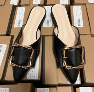 Stylish Metal Buckle Pointed Toe Women’s Mules Elegant and Versatile