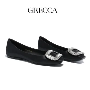 Stylish Rhinestone Square Toe Slip On Spring Autumn Summer Lightweight Breathable Eco Friendly Women’s Flat Mary Jane Shoes