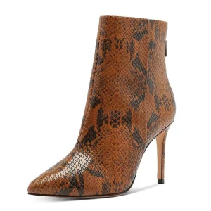 Stylish Stiletto High Heel Short Boots Snake Print Ankle Booties for Women