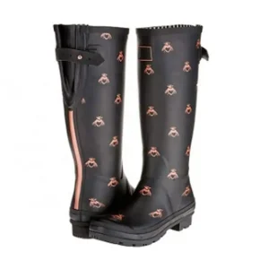 Stylish Trendy Women’s Printed Waterproof Rubber Boots Wide Calfs Plus Size Slip-On Autumn Season Cowboy Boot with Round Toe