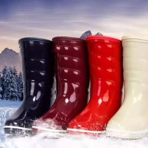 Stylish Waterproof Anti Slip Women’s Mid Calf Winter Fleece Lined Warm Rubber Rain Boots for Outdoor Wear