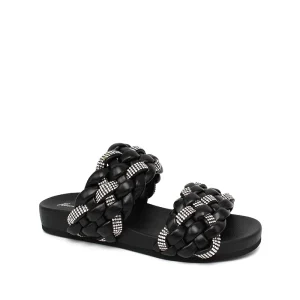Stylish Women’s Flat Sandals with Unique Rhinestone Design Comfortable Double Strap Beach Flats with Light Weight EVA Insole