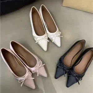 Stylish Women’s Pointed Toe Flat Shoes with Bow French Inspired Design Comfortable Commuter Ballet Flats
