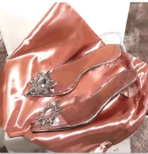 Summer Autumn New Style Ankle Strap Pointed Toe Block Heels Sexy Rhinestone Clear Luxury Fashion Trend Women’s Party Wedding