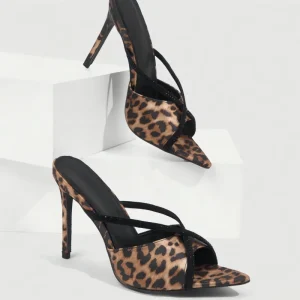 Summer Autumn Spring Women’s Open Toe Pointed Toe Slip On Sandals Sexy Leopard Print with Thin Heels for Banquets