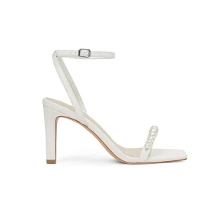 Summer Beach Women’s White Pearl Ankle Strap Anti-Slip High Top Square Toe High Heel Wedge Sandals