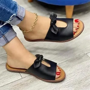 Flat Slippers for Women Plain Colour with Bow Casual Fashion Slippers Large Size Women’s Summer Slippers