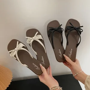 Summer Bowknot Sandals Women’s Style Casual Fashionable Multi Purpose Sandals for Outdoor Leisure Anti Slip Beach Shoes