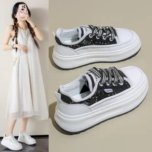 Summer Breathable Mesh Little Shoes Versatile Women’s Trend Street Shooting Thick Sole Elevated Board Shoes