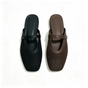 Summer Breathable Mesh Women’s Mules Square Toe Mary Jane Strap Slip On Flat Shoes