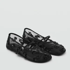 Summer Breathable New Women’s Round toe Ballet Flats Shallow top Mary Jane Shoes with Beaded Mesh and Buckle