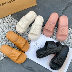 Summer Casual Thick Sole Height Increase Solid Color Anti-Slippery Outdoor Beach Slide Sandals for Women