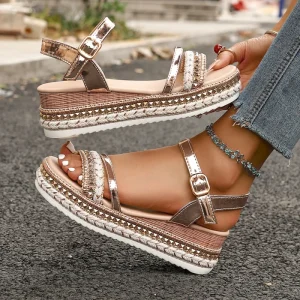 Summer Collection New Open Toe Wedge Sandals Large Size Thick Bottom European American Style for Foreign Trade