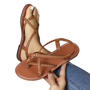 Summer Collection Roman All Match Flat Sandals Light Comfortable Fish Mouth Woven Design Plus Size Fashion Trend