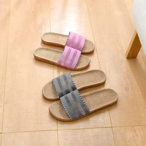 Summer Cool Women’s Home Indoor Floor Slippers Men’s Thick Soled Non Slip Wide Strip for Couples