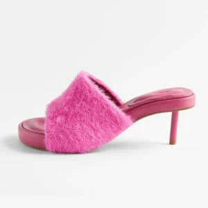 Summer Custom Designer Women’s Fur Slippers Sandals Stilettos Platform Heeled Mules with Open Back Counter PU PVC Insole