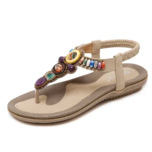 Summer Ethnic Style Sandals Women’s Tourism Beach Bohemian Style Retro Beaded Herringbone Sandals